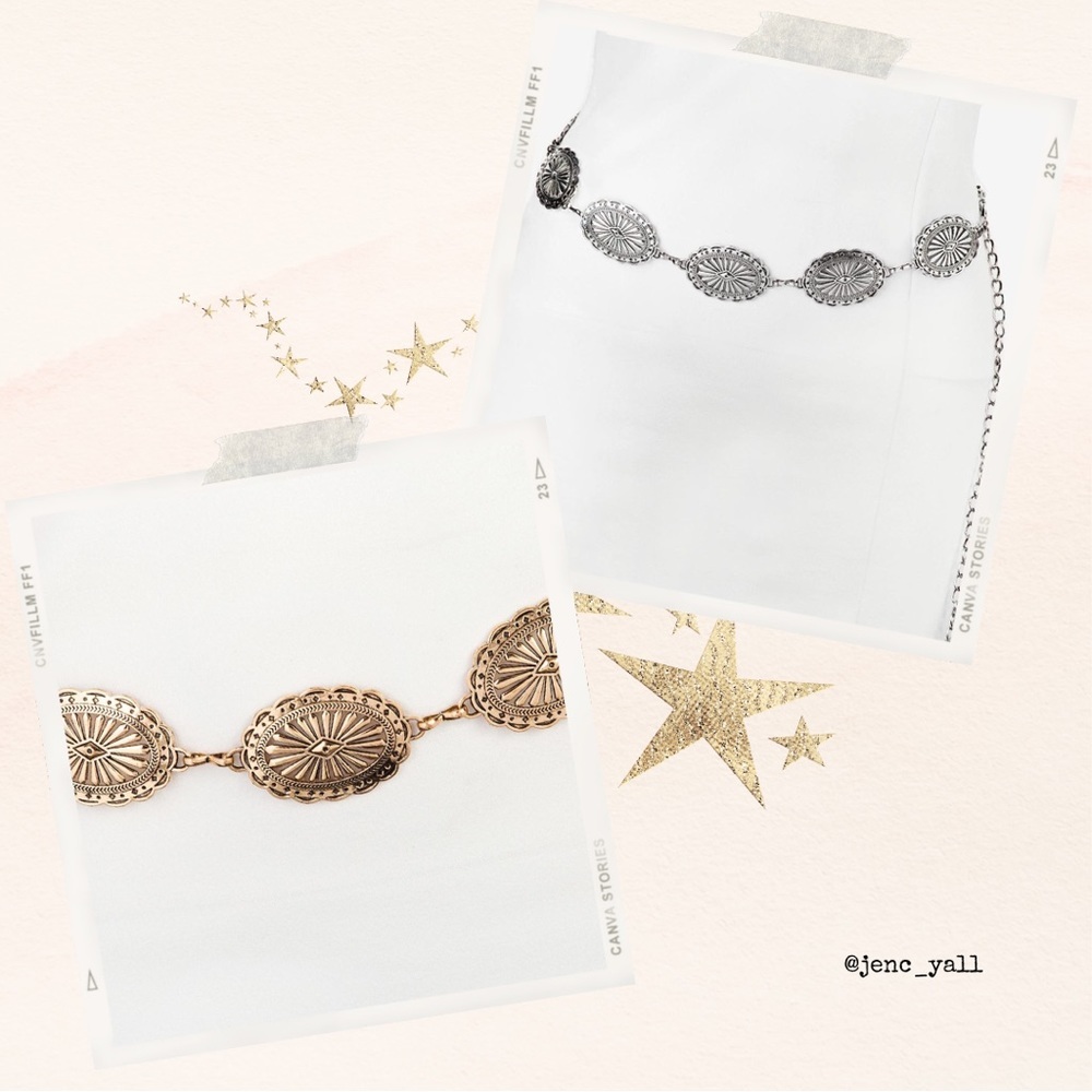 Oval Disc Chain Concho Link Belt | Gold or Silver